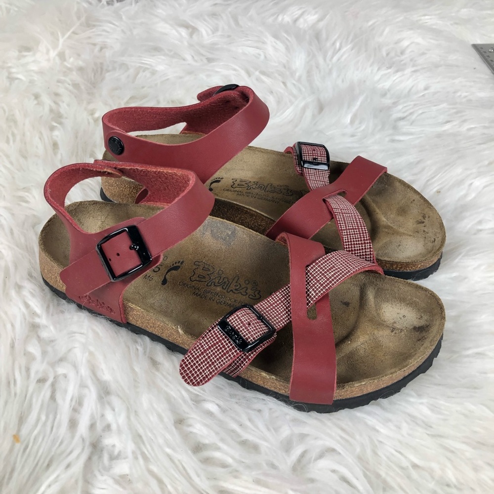 Birkenstock red ankle strap sandals